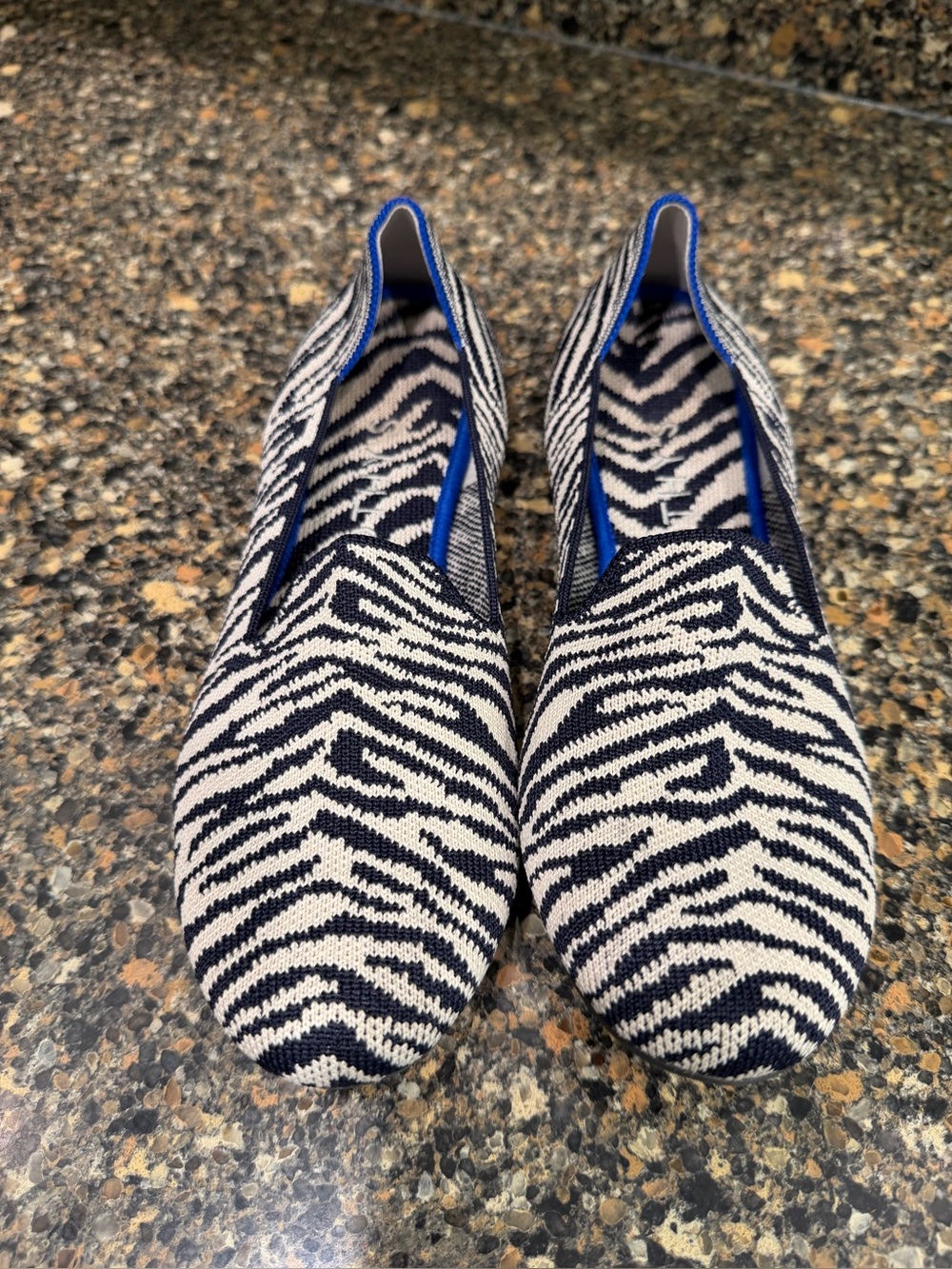 Rothys 8 Zebra-Print Knit Slip-On Flats - Black & Cream